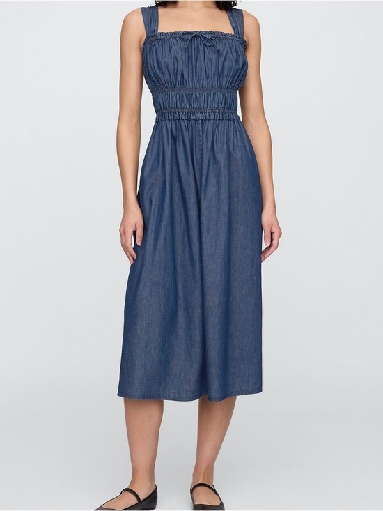 GAP Dresses & Skirts - Gap Denim Milkmaid Cotton Western Smocked Tie Front Midi Casual Dress, Size XL